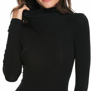 Women's Long Sleeve Mock Turtleneck Stretch Fitted - Black - Small